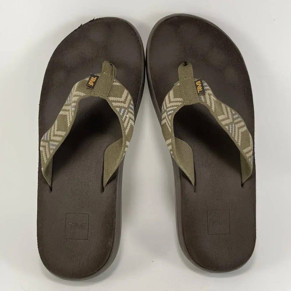 Teva Voya Canvas Flip Flops Mens Size 9 Olive Green Sandals Beach Pool Comfort